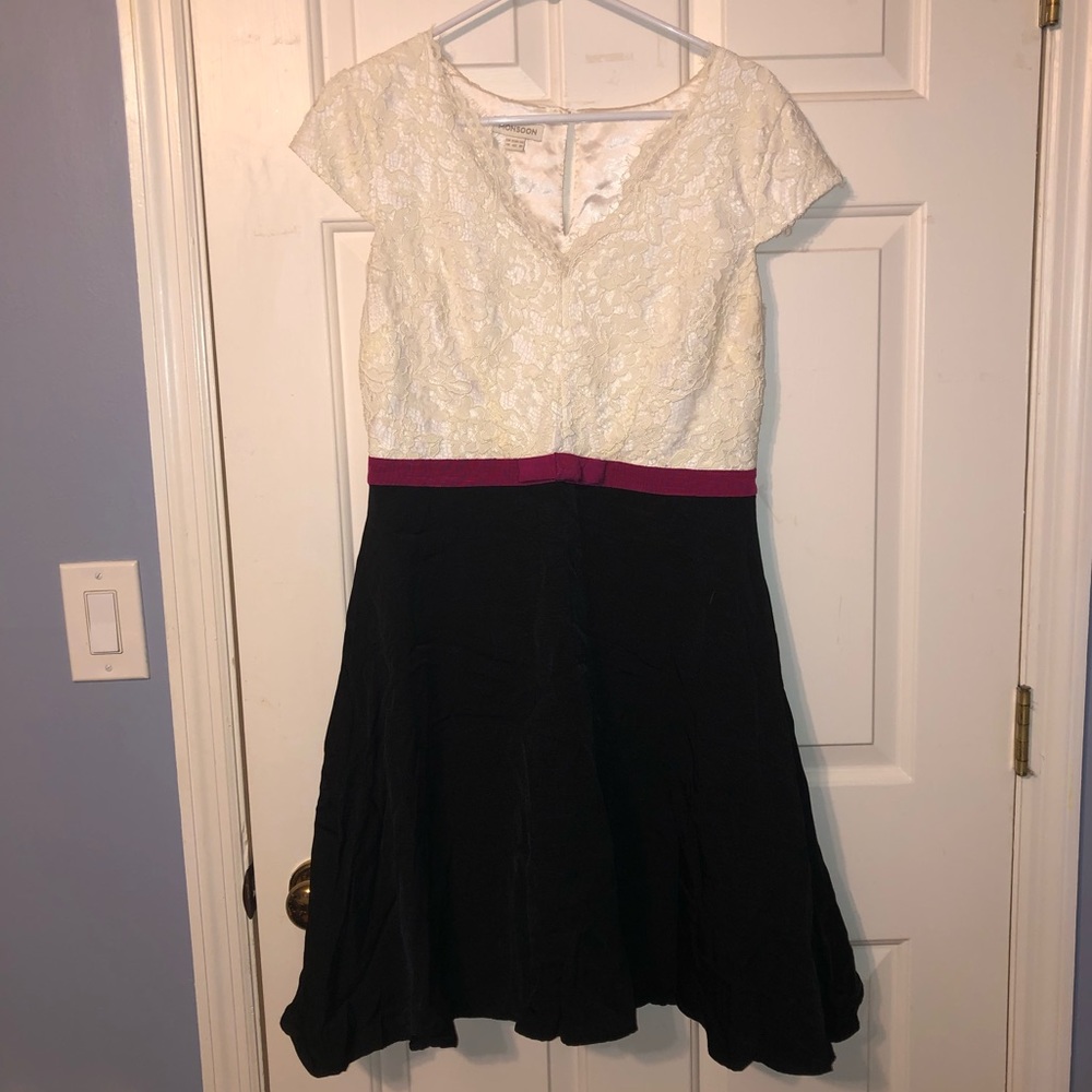 Monsoon Cream & Black Dress - Size 10